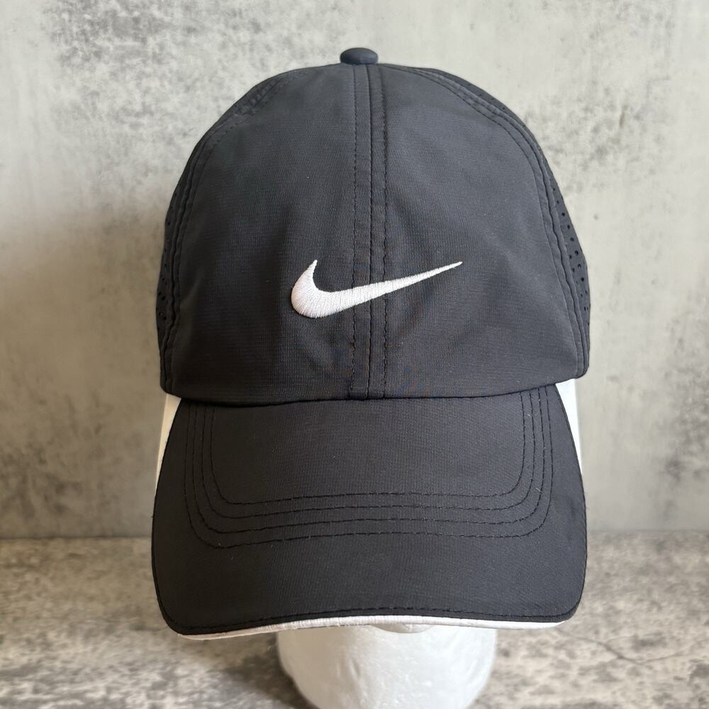 VTG Nike Golf Featherlight Dri-FIT Running Hat Black Adjustable Cap 393988-010